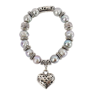 Grey Freshwater Pearl Heart Bracelet (BS019F)
