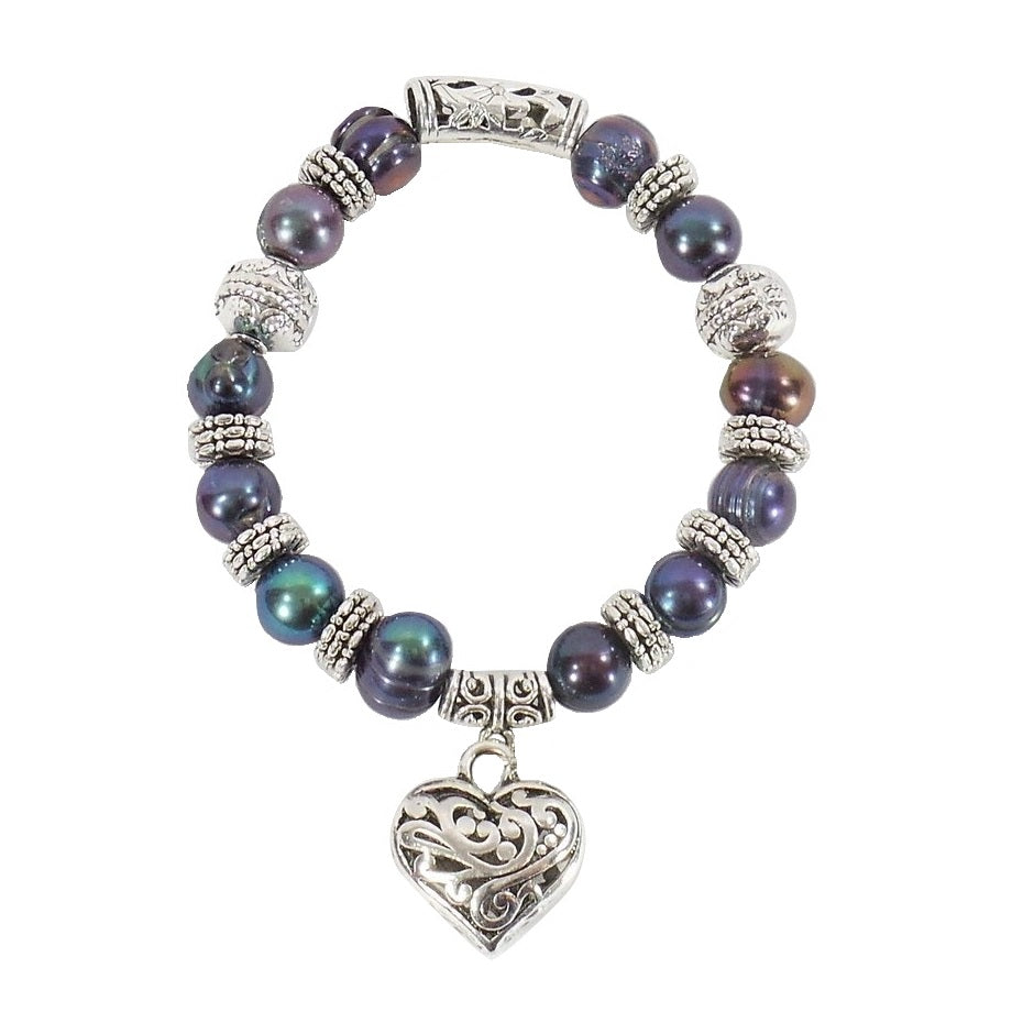 Peacock Blue Freshwater Pearl Heart Bracelet (BS018F)