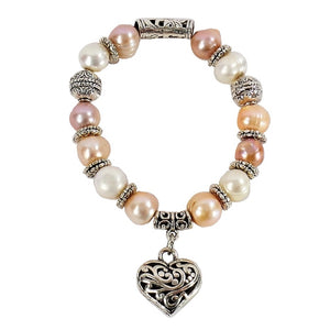 Multi Freshwater Pearl Heart Bracelet (BS017F)