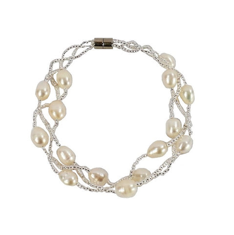 Magnetic White Freshwater Pearl Bracelet (BF013)