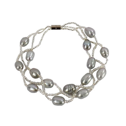 Silver Grey Freshwater Pearl Bracelet (BF073)