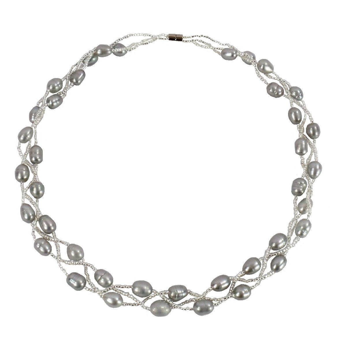 Silver Grey Freshwater Pearl Necklace (F073)