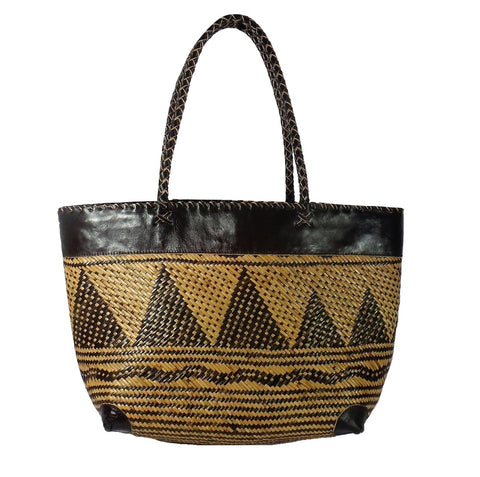 Large Triangle Pattern Rattan Tote
