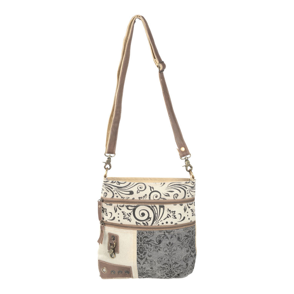 Double Zipper Floral Print Shoulder Bag (54940)