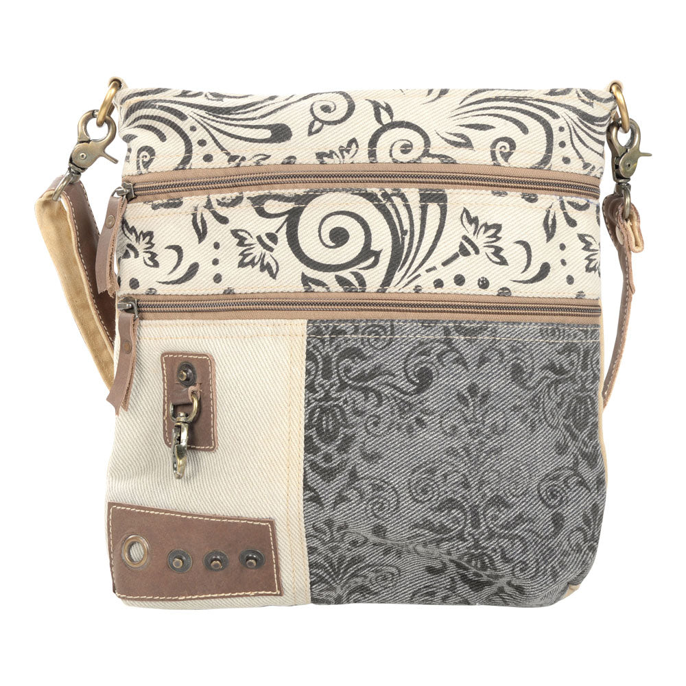 Double Zipper Floral Print Shoulder Bag (54940)