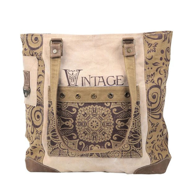 Vintage Flower with Large Front Pocket Canvas Tote (55540)