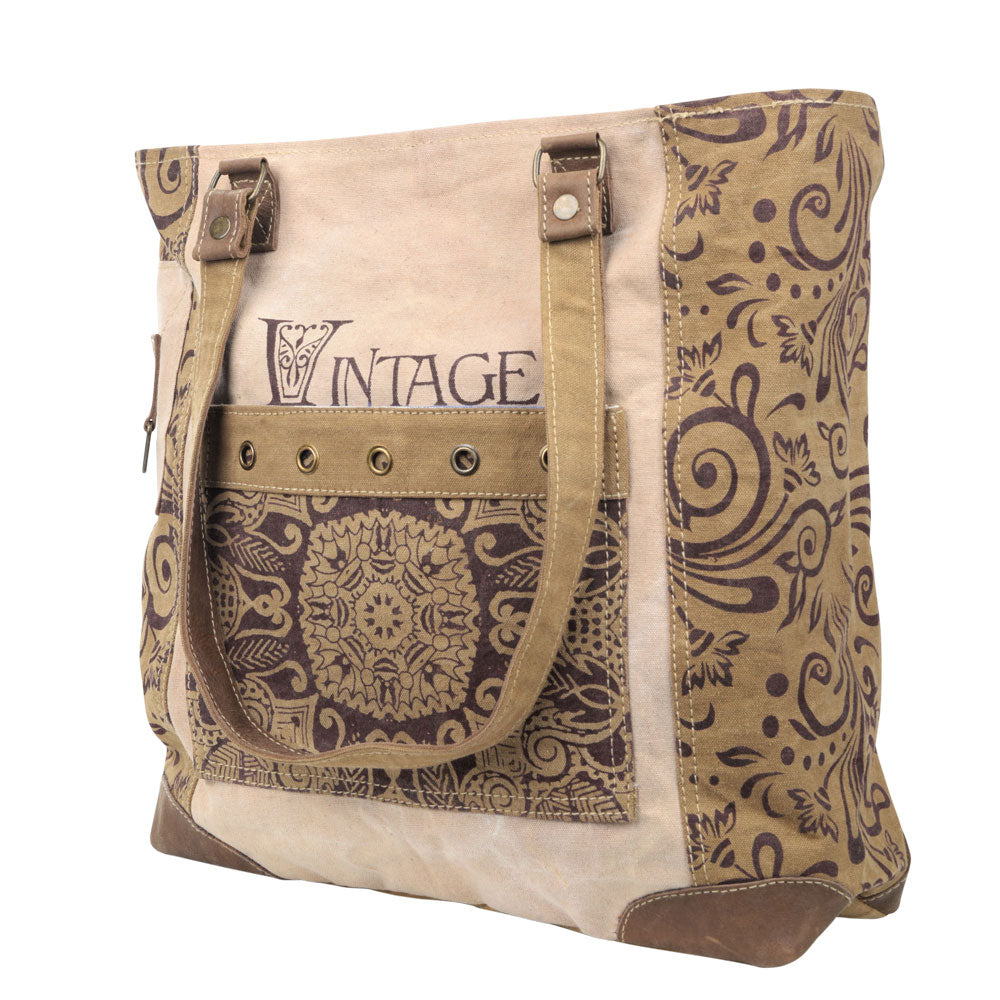 Vintage Flower with Large Front Pocket Canvas Tote (55540)