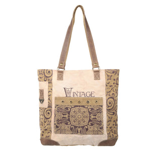 Vintage Flower with Large Front Pocket Canvas Tote (55540)