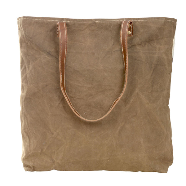 Brown Tote with Designed Front and Cowhide Sides (55559)