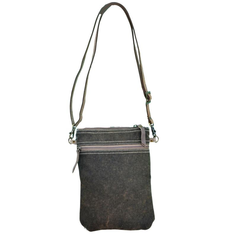 White Canvas Pattern with Fur Crossbody Bag (55576)