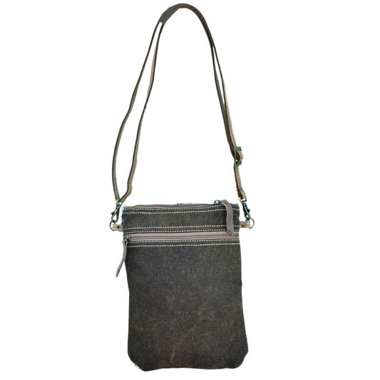 White Canvas Pattern with Fur Crossbody Bag (55576)