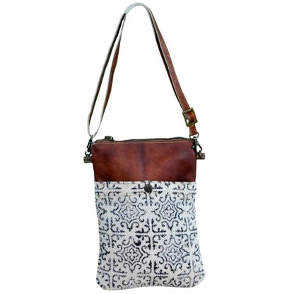 White Canvas Pattern Crossbody Bag (55577)