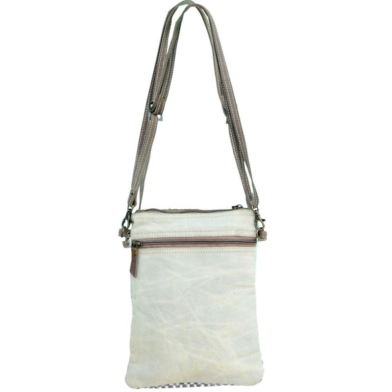 White Canvas Pattern with Fur Crossbody Bag (55578)