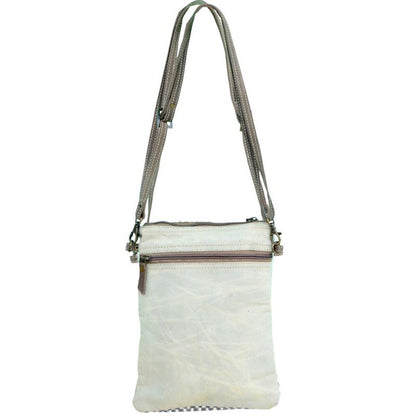 White Canvas Pattern with Fur Crossbody Bag (55578)