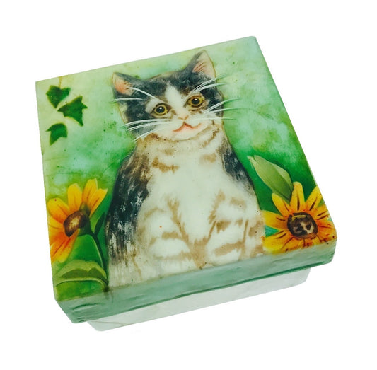 Small Kitten with Flower Flower Trinket Box (1572B)