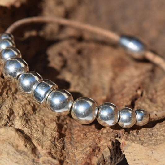 Sterling Silver Beaded Cork Bracelet (B113)
