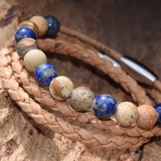 Braided Cork and Gemstone Bracelet (B136)