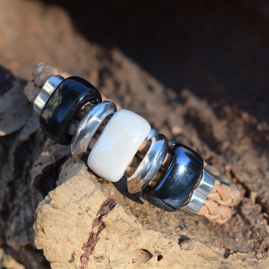 Black and White Ceramic Cork Bracelet (B58BW)