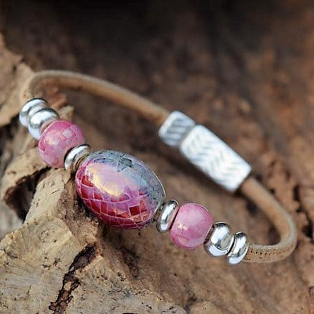 Red and Gray Ceramic Cork Bracelet (B88)