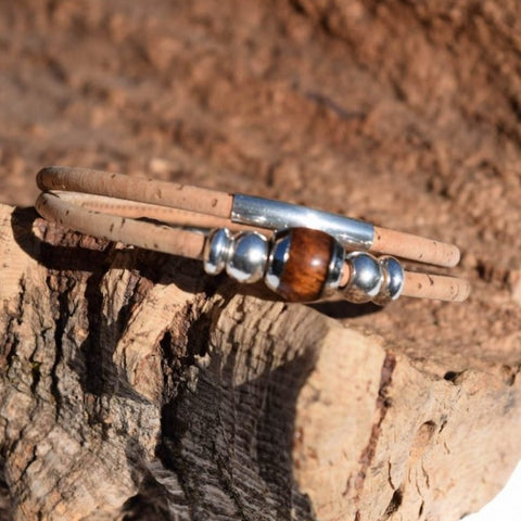 Sterling Silver Koa Bead Wrap Cork Bracelet (B11)