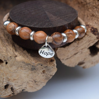 Sterling Silver Charmed Olive Wood Bracelet (B8)