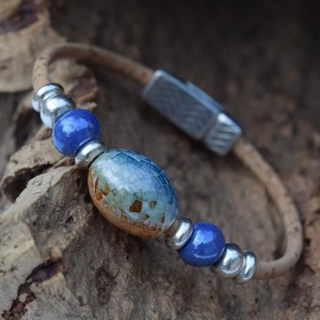 Orange & Blue Beaded Bracelet (B90)