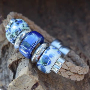 Blue Spotted Porcelain Beads Bracelet (B96)