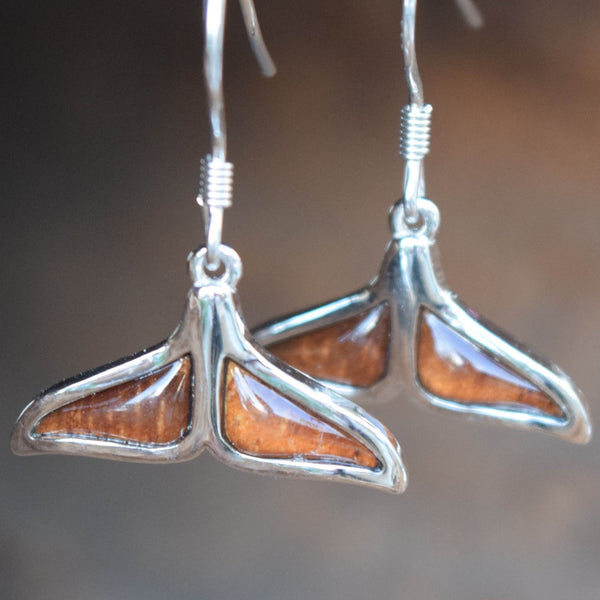 Sterling Silver Whale Tale KOA Tree Cork Earrings (E24)
