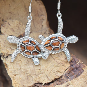 Sterling Silver Turtle KOA Tree Cork Earrings (E31)