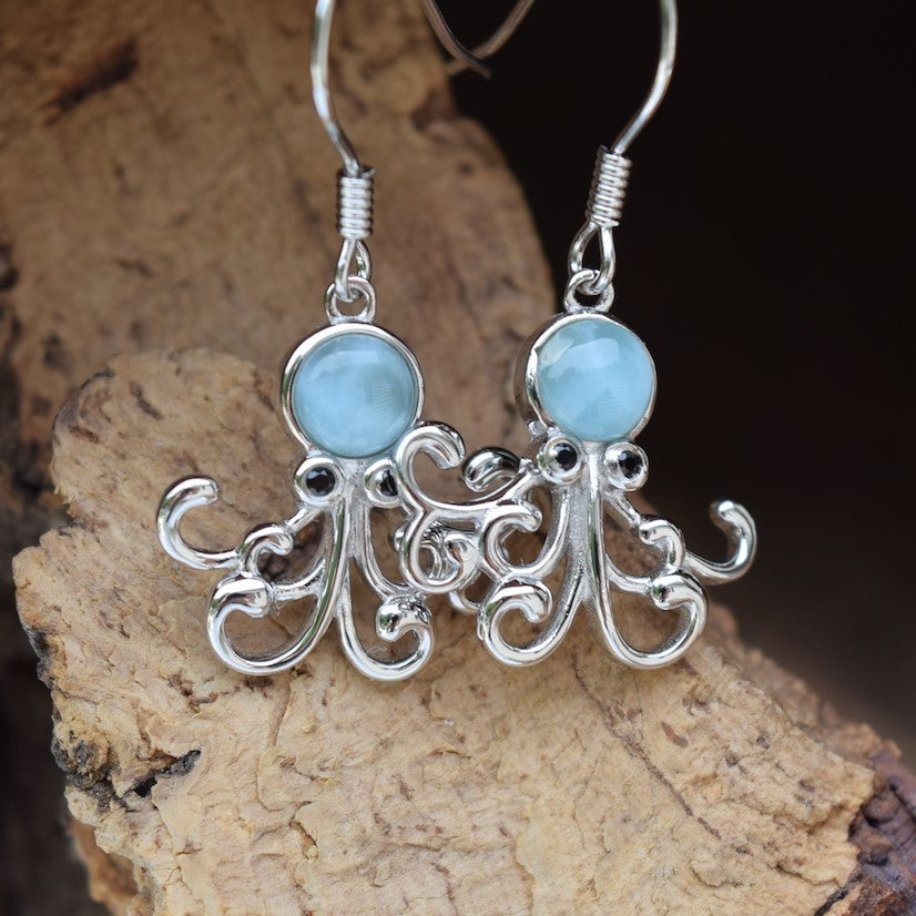 Octopus Larimar Earrings (E32)