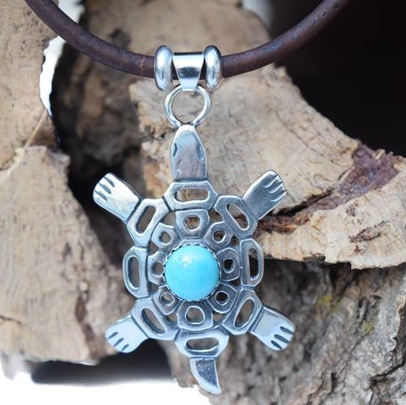 Sterling Silver and Turquoise Turtle Necklace (N74-1)