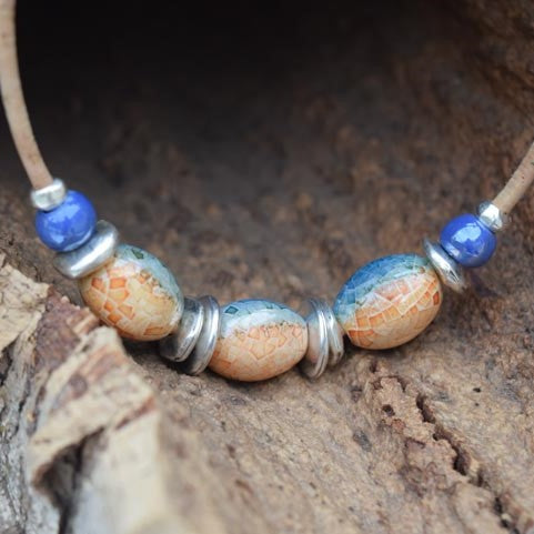Blue & Orange Beaded Necklace (N75)