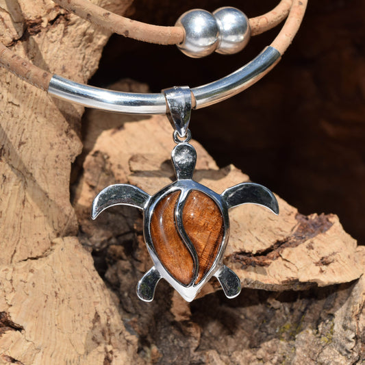 Sterling Silver Hawaiian KOA Wood Turtle Necklace (N88)