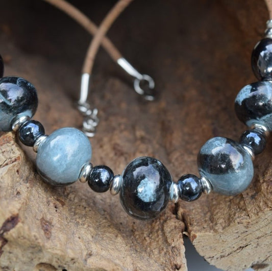 Black Turquoise Ceremic Beaded Necklace (N94)