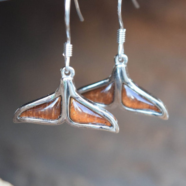 Sterling Silver Whale Tale KOA Tree Cork Earrings (E24)