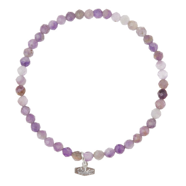 Mini Faceted Stone Stacking Bracelet Amethyst | Silver (SP002)