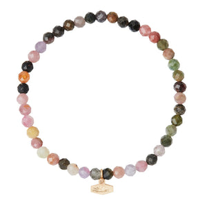Mini Faceted Stone Stacking Bracelet Tourmaline | Gold (SP006)