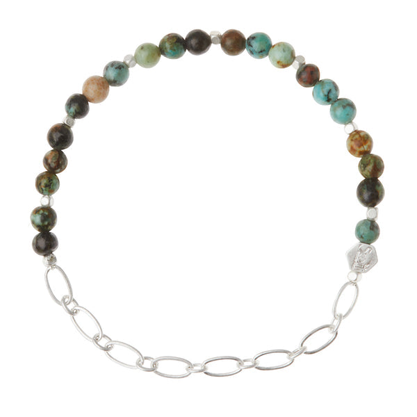 Mini Stone with Chain Stacking Bracelet - African Turquoise | Silver (SQ003)