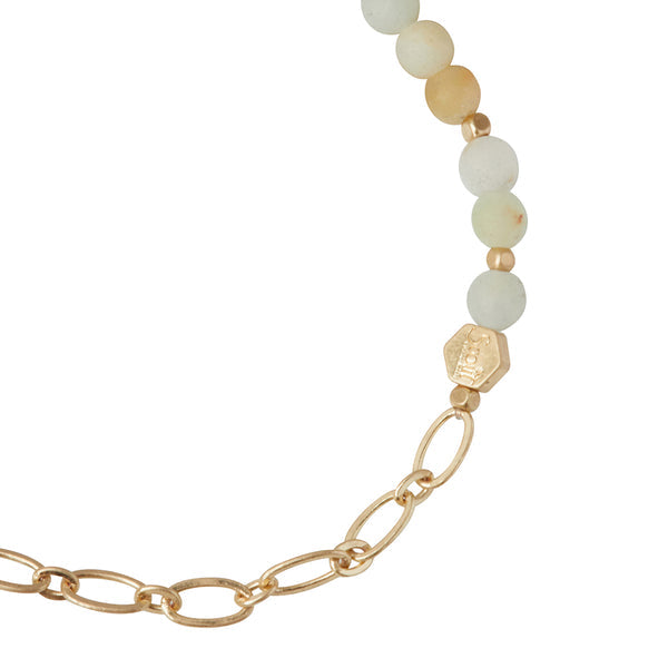 Mini Stone with Chain Stacking Bracelet - Amazonite | Gold (SQ005)