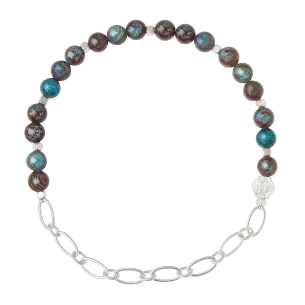 Mini Stone with Chain Stacking Bracelet - Blue Sky Jasper | Silver (SQ001)