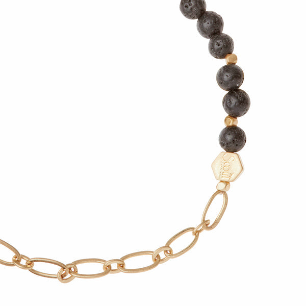 Mini Stone with Chain Stacking Bracelet - Lava | Gold (SQ006)