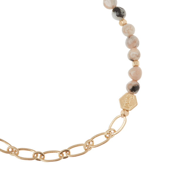 Mini Stone with Chain Stacking Bracelet - Rhodonite | Gold (SQ004)