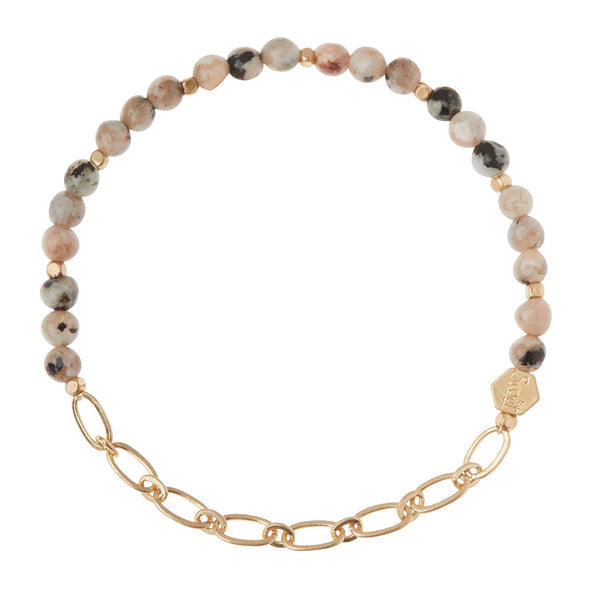 Mini Stone with Chain Stacking Bracelet - Rhodonite | Gold (SQ004)