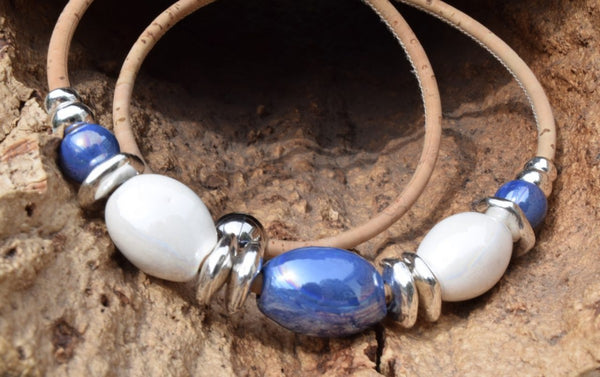 Violet Blue & White Beaded Necklace (N124)