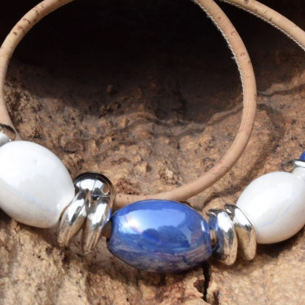 Violet Blue & White Beaded Necklace (N124)