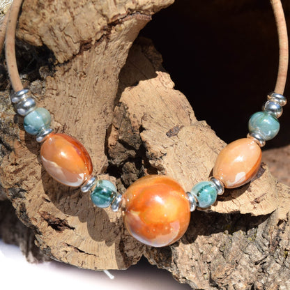 Ceramic Beaded Cork Necklace (N44)