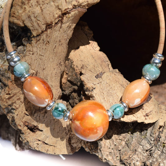Ceramic Beaded Cork Necklace (N44)