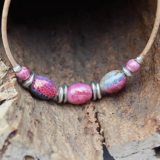 Red & Grey Ceramic Beaded Necklace (N77)