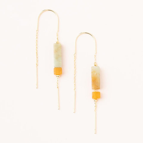 Rectangle Stone Earring - Amazonite/Amber/Gold (ET001)