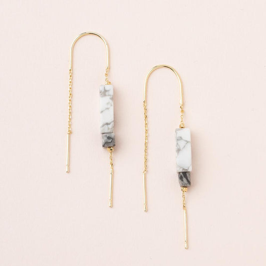 Rectangle Stone Earring - Howlite/Black/Gold (ET003)